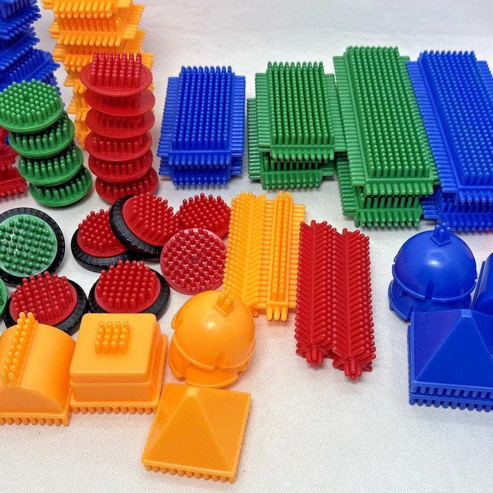 Vintage Battat Bristle Blocks Building Set Family Dog Figures Colorful 73 Pieces